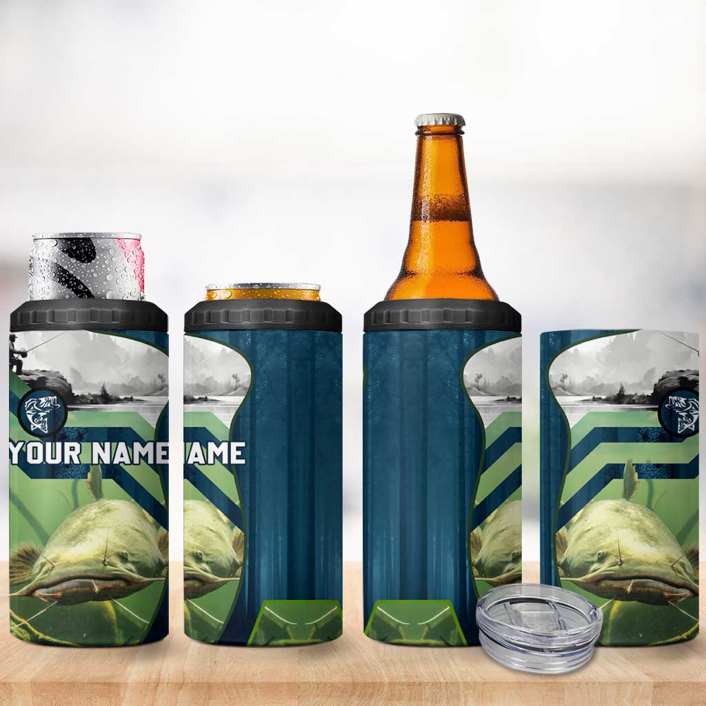Catfish and Underwater Scene Design 4 in 1 Can Cooler Tumbler with Forest Background and Fishing Theme Elements - Wonder Print Shop