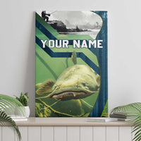 Catfish and Underwater Scene Design Canvas Wall Art with Forest Background and Fishing Theme Elements - Wonder Print Shop