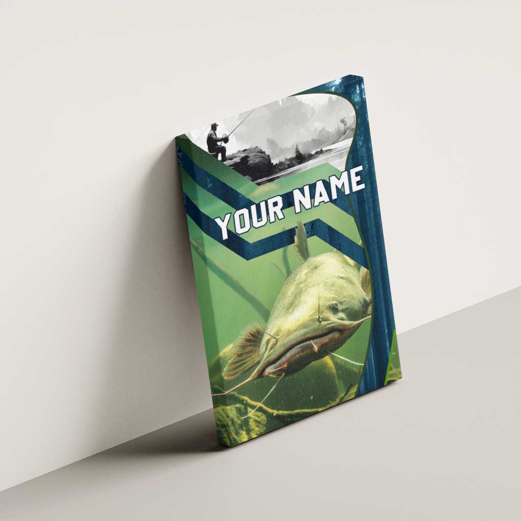 Catfish and Underwater Scene Design Canvas Wall Art with Forest Background and Fishing Theme Elements - Wonder Print Shop