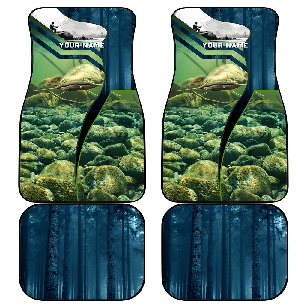 Catfish and Underwater Scene Design Car Mats with Forest Background and Fishing Theme Elements - Wonder Print Shop