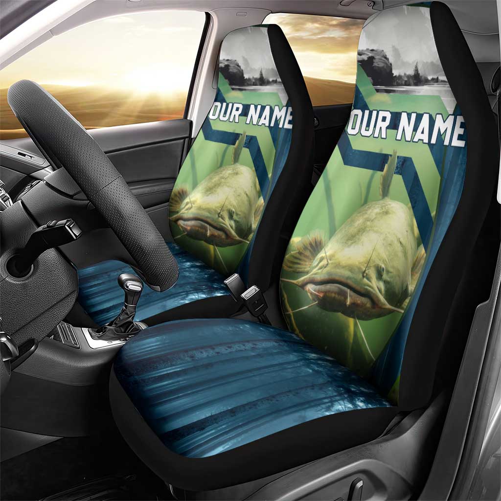 Catfish and Underwater Scene Design Car Seat Cover with Forest Background and Fishing Theme Elements - Wonder Print Shop