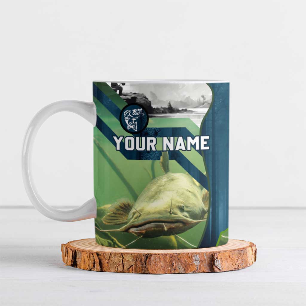 Catfish and Underwater Scene Design Ceramic Mug with Forest Background and Fishing Theme Elements - Wonder Print Shop