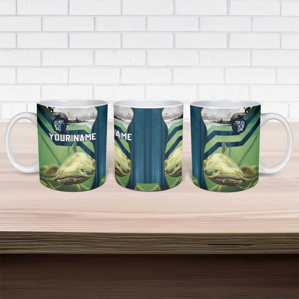 Catfish and Underwater Scene Design Ceramic Mug with Forest Background and Fishing Theme Elements - Wonder Print Shop