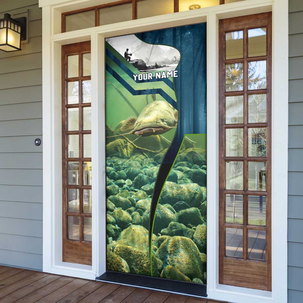 Catfish and Underwater Scene Design Door Cover with Forest Background and Fishing Theme Elements - Wonder Print Shop