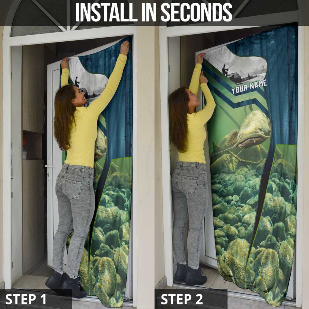 Catfish and Underwater Scene Design Door Cover with Forest Background and Fishing Theme Elements - Wonder Print Shop