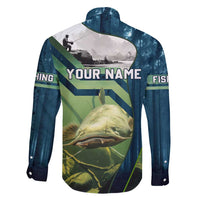 Catfish and Underwater Scene Design Family Matching Long Sleeve Bodycon Dress and Hawaiian Shirt with Forest Background and Fishing Theme Elements - Wonder Print Shop