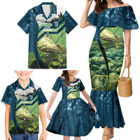 Catfish and Underwater Scene Design Family Matching Mermaid Dress and Hawaiian Shirt with Forest Background and Fishing Theme Elements - Wonder Print Shop
