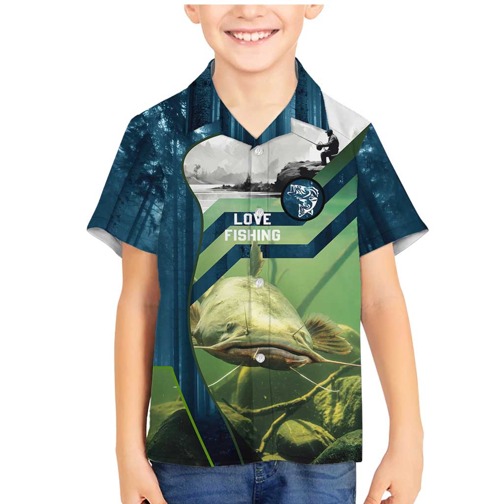 Catfish and Underwater Scene Design Family Matching Mermaid Dress and Hawaiian Shirt with Forest Background and Fishing Theme Elements - Wonder Print Shop