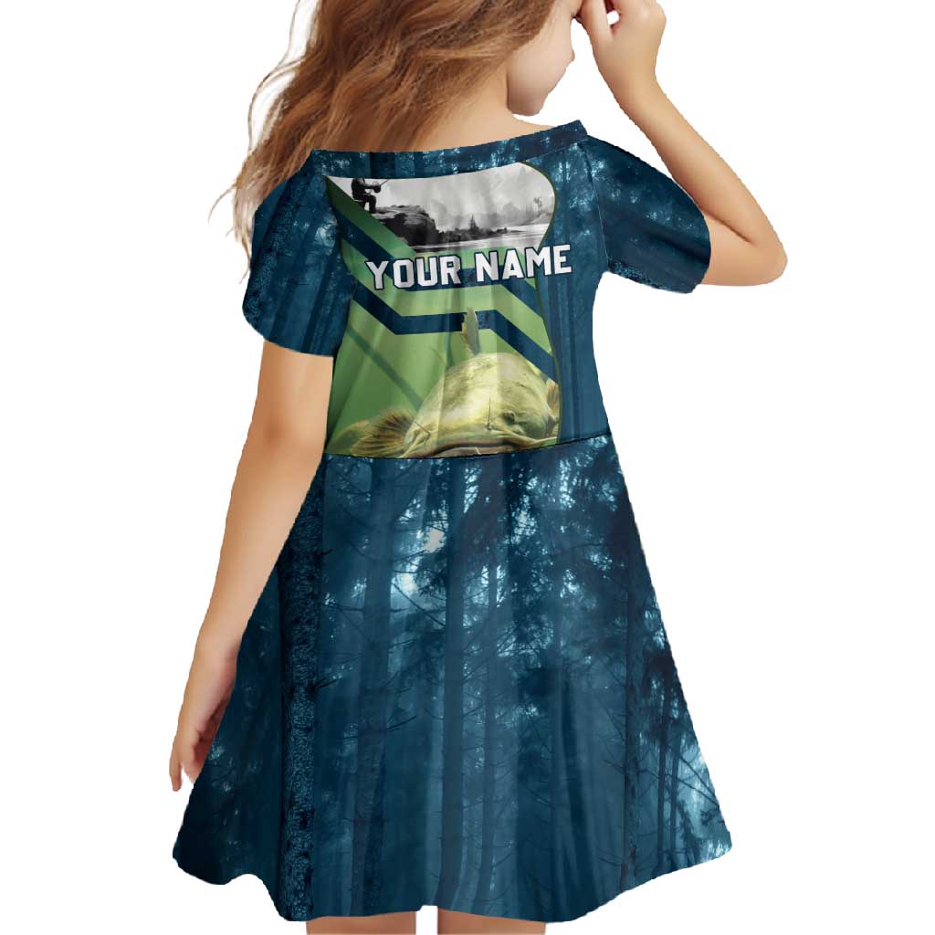 Catfish and Underwater Scene Design Family Matching Off Shoulder Maxi Dress and Hawaiian Shirt with Forest Background and Fishing Theme Elements - Wonder Print Shop