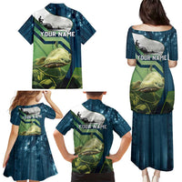 Catfish and Underwater Scene Design Family Matching Puletasi and Hawaiian Shirt with Forest Background and Fishing Theme Elements - Wonder Print Shop