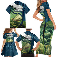 Catfish and Underwater Scene Design Family Matching Short Sleeve Bodycon Dress and Hawaiian Shirt with Forest Background and Fishing Theme Elements - Wonder Print Shop
