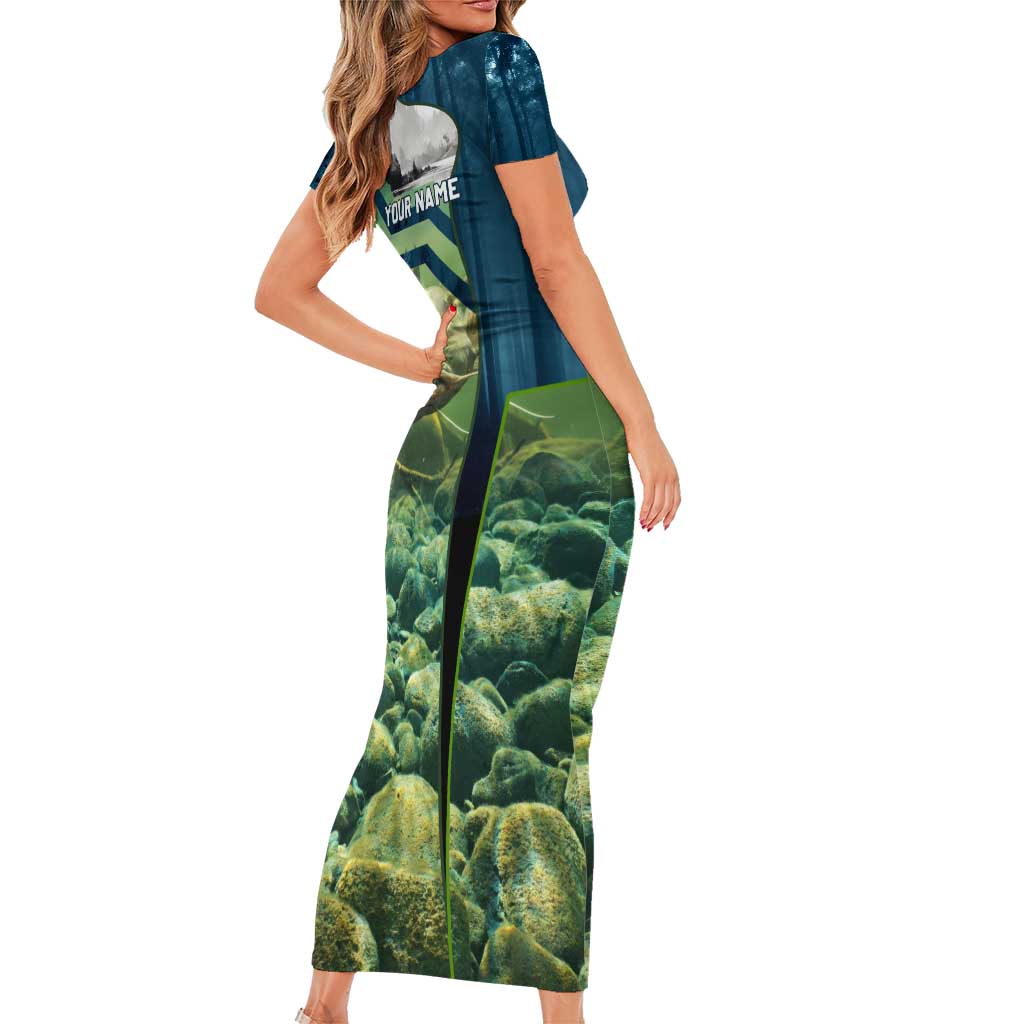 Catfish and Underwater Scene Design Family Matching Short Sleeve Bodycon Dress and Hawaiian Shirt with Forest Background and Fishing Theme Elements - Wonder Print Shop