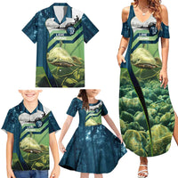 Catfish and Underwater Scene Design Family Matching Summer Maxi Dress and Hawaiian Shirt with Forest Background and Fishing Theme Elements - Wonder Print Shop