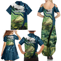 Catfish and Underwater Scene Design Family Matching Summer Maxi Dress and Hawaiian Shirt with Forest Background and Fishing Theme Elements - Wonder Print Shop