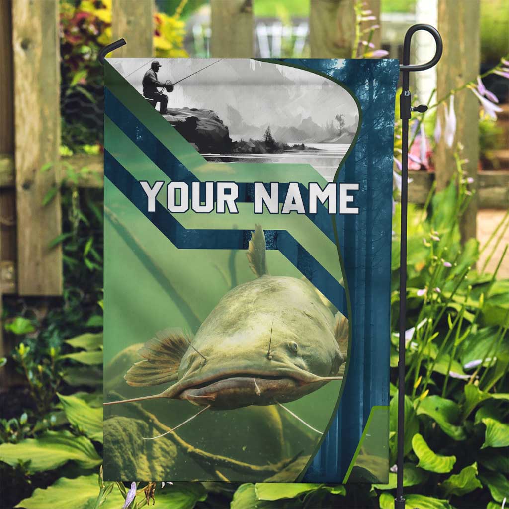 Catfish and Underwater Scene Design Garden Flag with Forest Background and Fishing Theme Elements - Wonder Print Shop