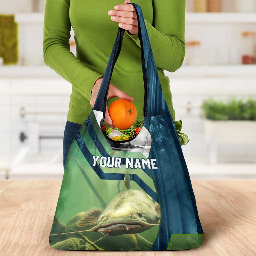 Catfish and Underwater Scene Design Grocery Bag with Forest Background and Fishing Theme Elements - Wonder Print Shop