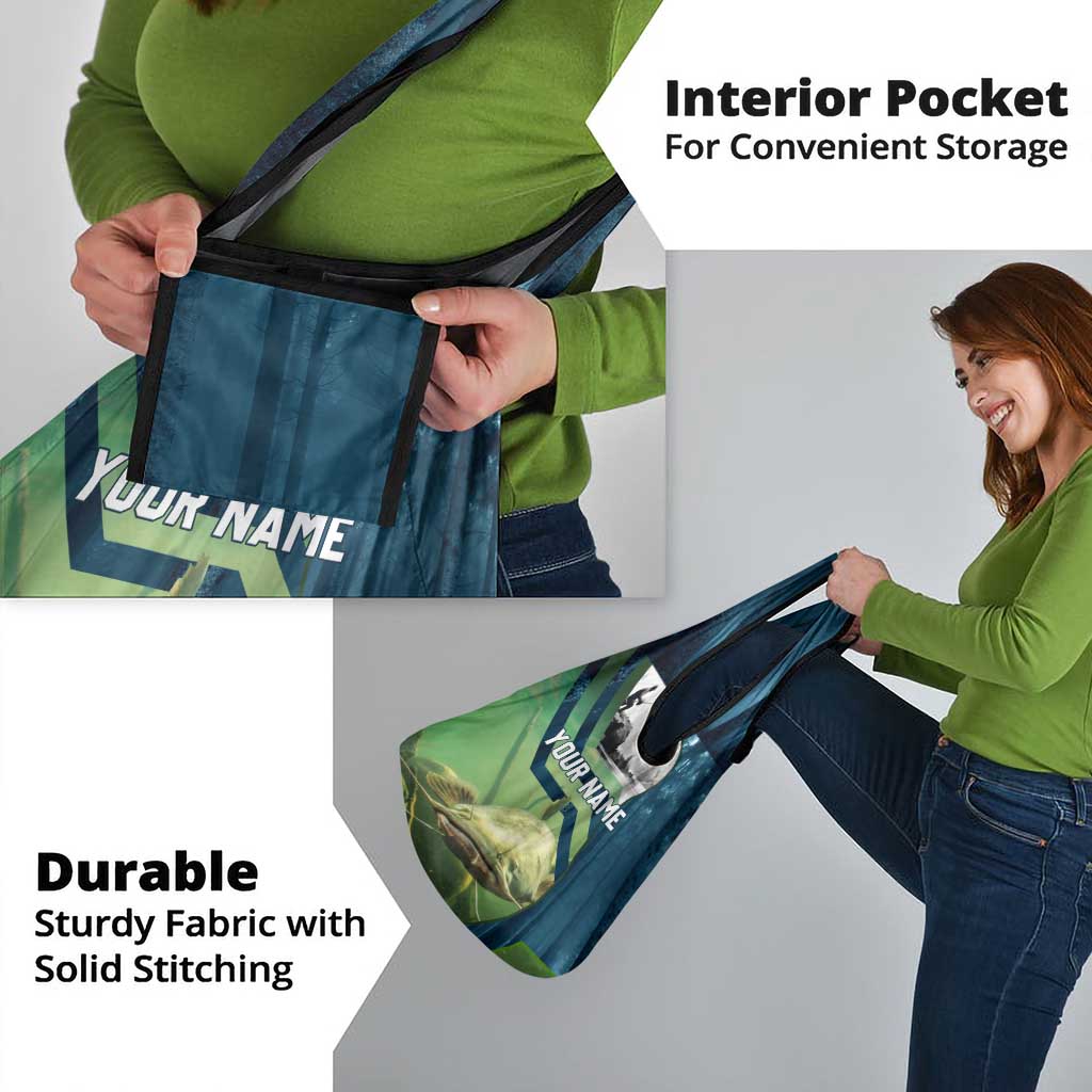 Catfish and Underwater Scene Design Grocery Bag with Forest Background and Fishing Theme Elements - Wonder Print Shop