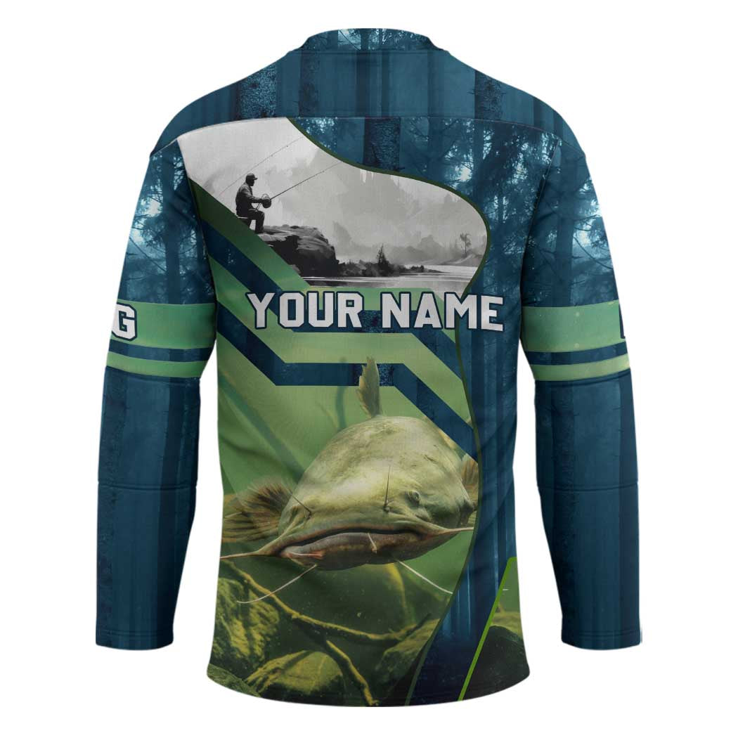 Catfish and Underwater Scene Design Hockey Jersey with Forest Background and Fishing Theme Elements - Wonder Print Shop