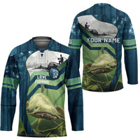 Catfish and Underwater Scene Design Hockey Jersey with Forest Background and Fishing Theme Elements - Wonder Print Shop