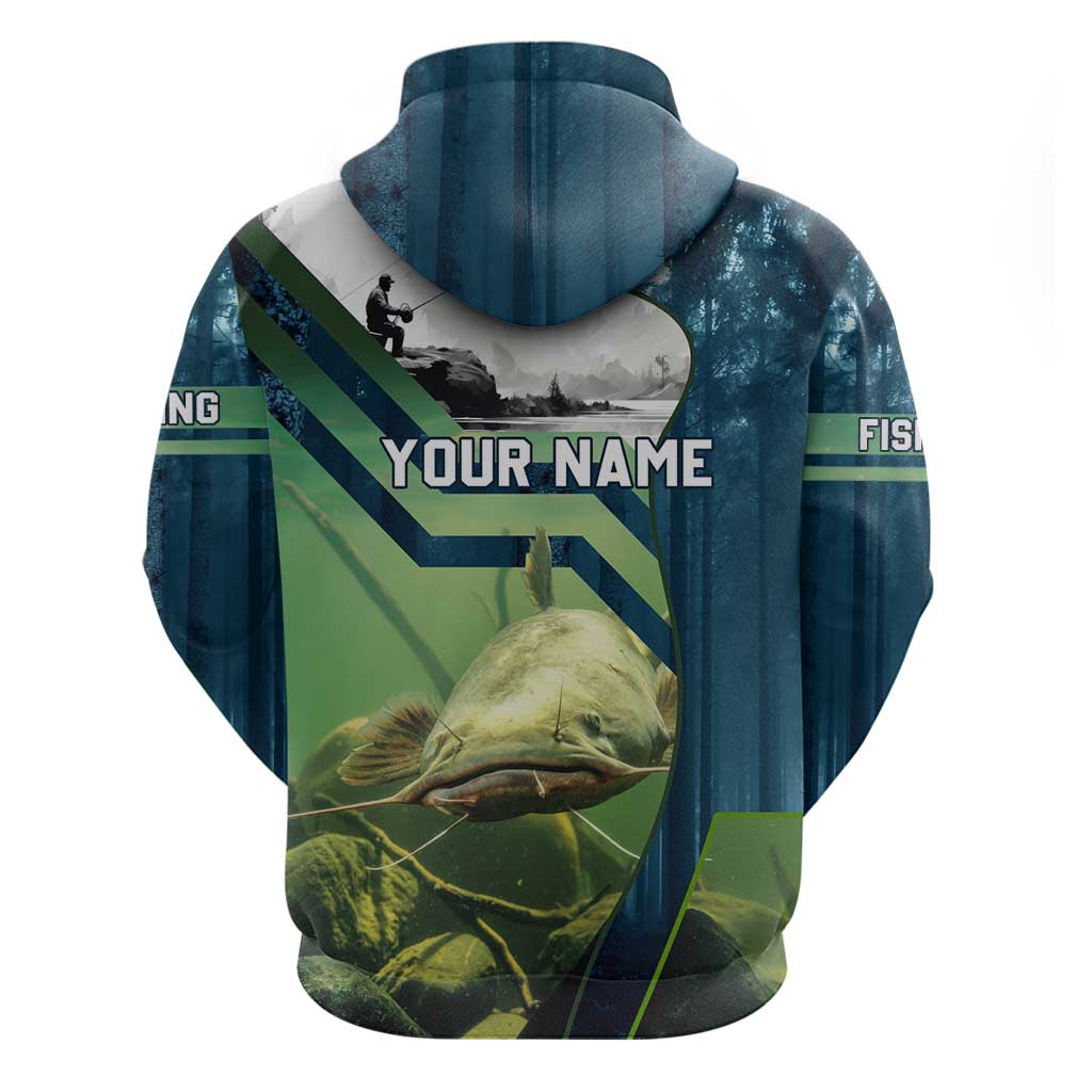 Catfish and Underwater Scene Design Hoodie with Forest Background and Fishing Theme Elements - Wonder Print Shop