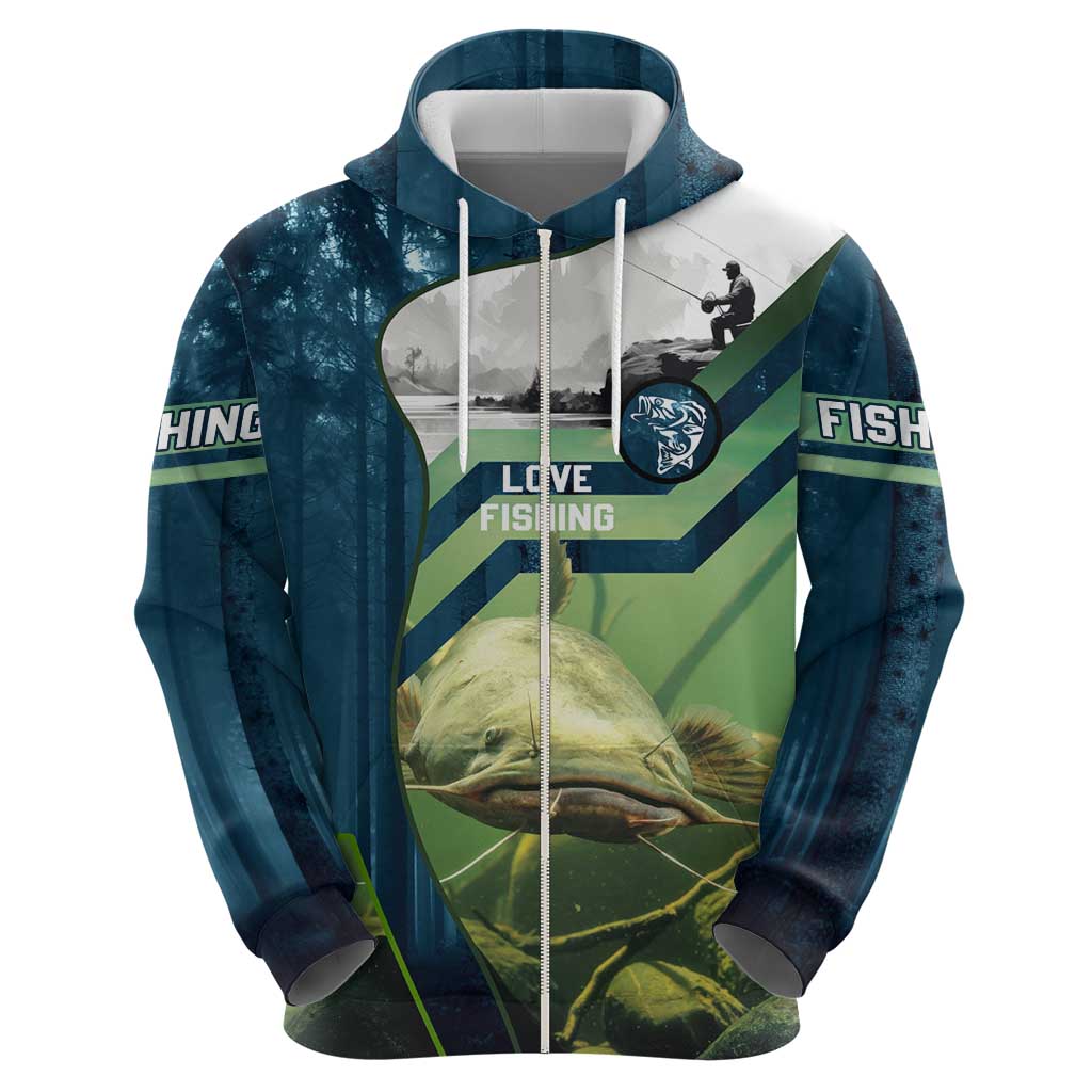 Catfish and Underwater Scene Design Hoodie with Forest Background and Fishing Theme Elements - Wonder Print Shop
