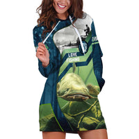 Catfish and Underwater Scene Design Hoodie Dress with Forest Background and Fishing Theme Elements - Wonder Print Shop