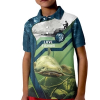Catfish and Underwater Scene Design Kid Polo Shirt with Forest Background and Fishing Theme Elements - Wonder Print Shop