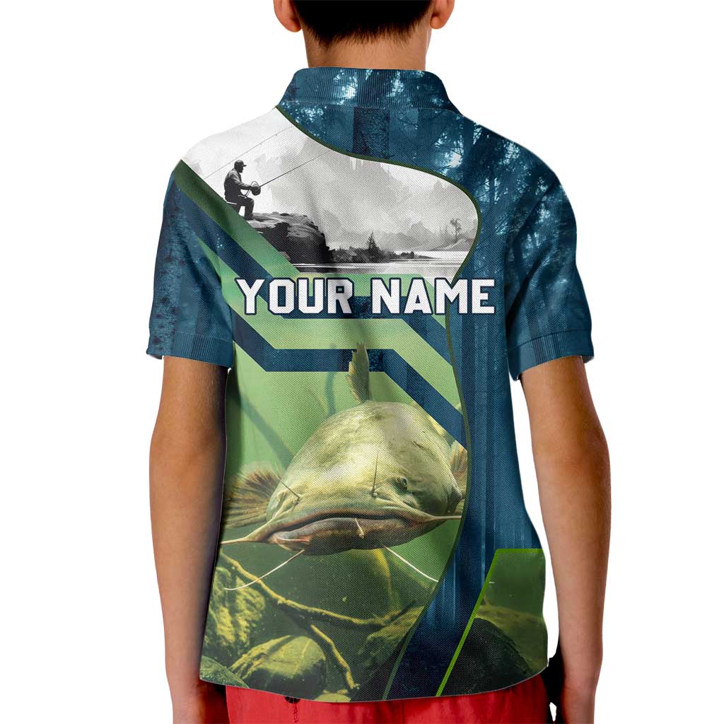Catfish and Underwater Scene Design Kid Polo Shirt with Forest Background and Fishing Theme Elements - Wonder Print Shop