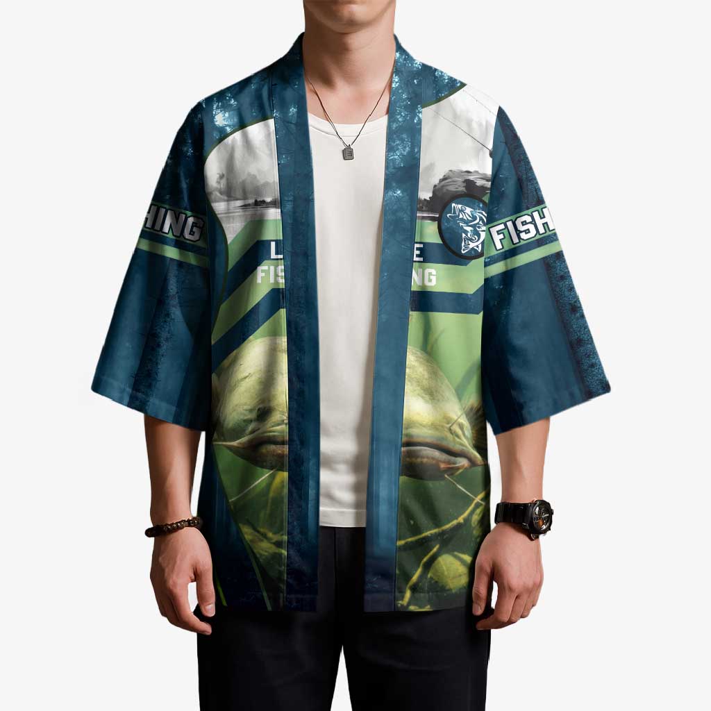 Catfish and Underwater Scene Design Kimono with Forest Background and Fishing Theme Elements - Wonder Print Shop