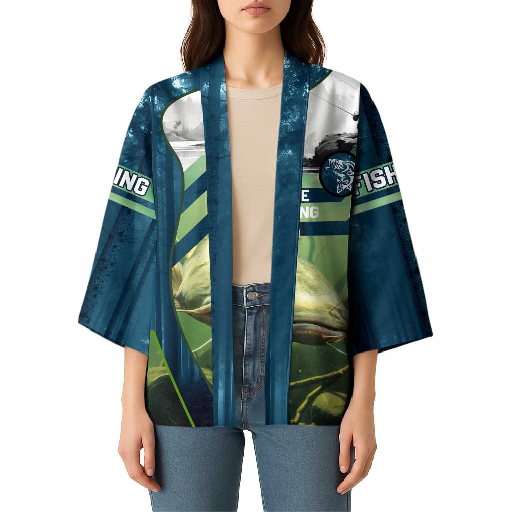 Catfish and Underwater Scene Design Kimono with Forest Background and Fishing Theme Elements - Wonder Print Shop