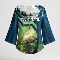 Catfish and Underwater Scene Design Kimono Sleeve Blouse with Forest Background and Fishing Theme Elements - Wonder Print Shop