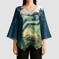 Catfish and Underwater Scene Design Kimono Sleeve Blouse with Forest Background and Fishing Theme Elements - Wonder Print Shop