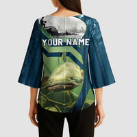 Catfish and Underwater Scene Design Kimono Sleeve Blouse with Forest Background and Fishing Theme Elements - Wonder Print Shop