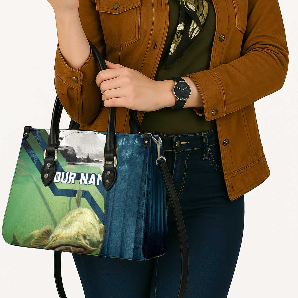 Catfish and Underwater Scene Design Leather Bag with Forest Background and Fishing Theme Elements - Wonder Print Shop