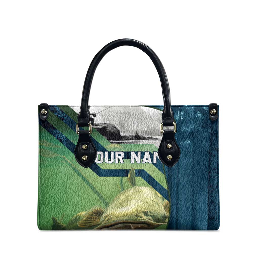 Catfish and Underwater Scene Design Leather Bag with Forest Background and Fishing Theme Elements - Wonder Print Shop