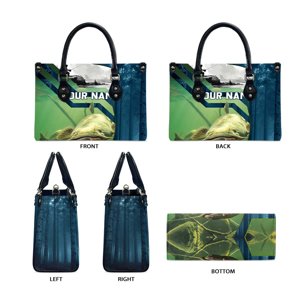 Catfish and Underwater Scene Design Leather Bag with Forest Background and Fishing Theme Elements - Wonder Print Shop