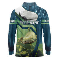 Catfish and Underwater Scene Design Long Sleeve Polo Shirt with Forest Background and Fishing Theme Elements - Wonder Print Shop