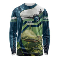 Catfish and Underwater Scene Design Long Sleeve Shirt with Forest Background and Fishing Theme Elements - Wonder Print Shop