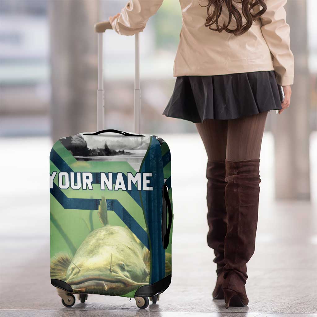 Catfish and Underwater Scene Design Luggage Cover with Forest Background and Fishing Theme Elements - Wonder Print Shop