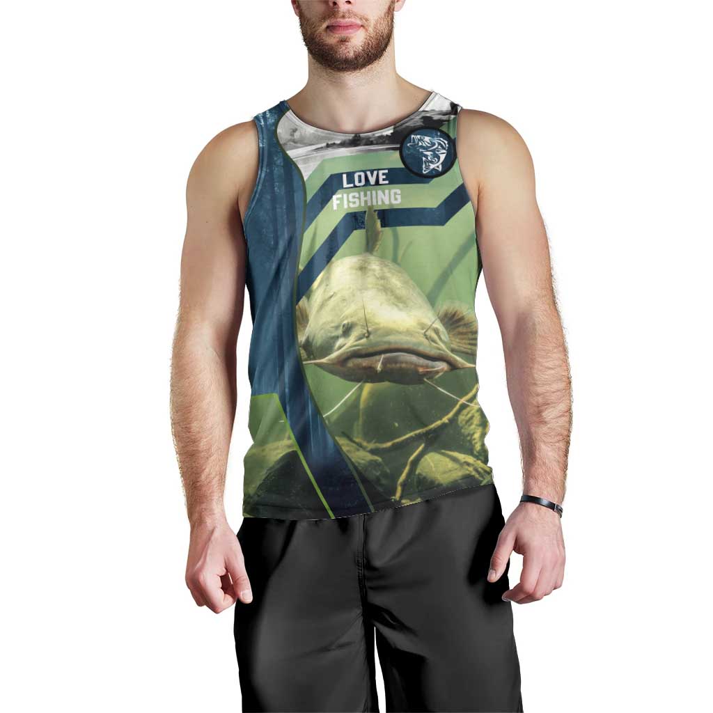 Catfish and Underwater Scene Design Men Tank Top with Forest Background and Fishing Theme Elements - Wonder Print Shop