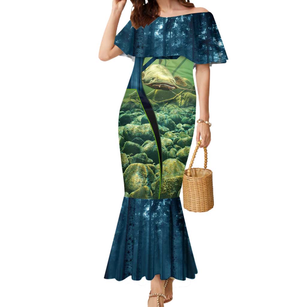 Catfish and Underwater Scene Design Mermaid Dress with Forest Background and Fishing Theme Elements - Wonder Print Shop
