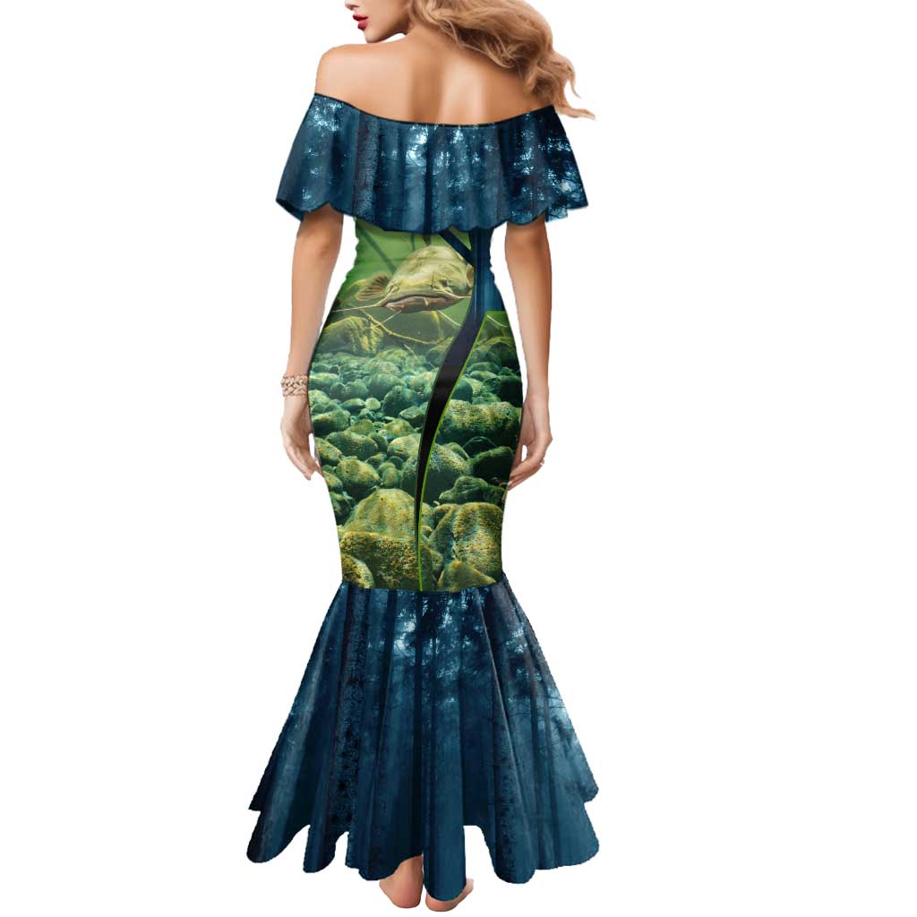Catfish and Underwater Scene Design Mermaid Dress with Forest Background and Fishing Theme Elements - Wonder Print Shop