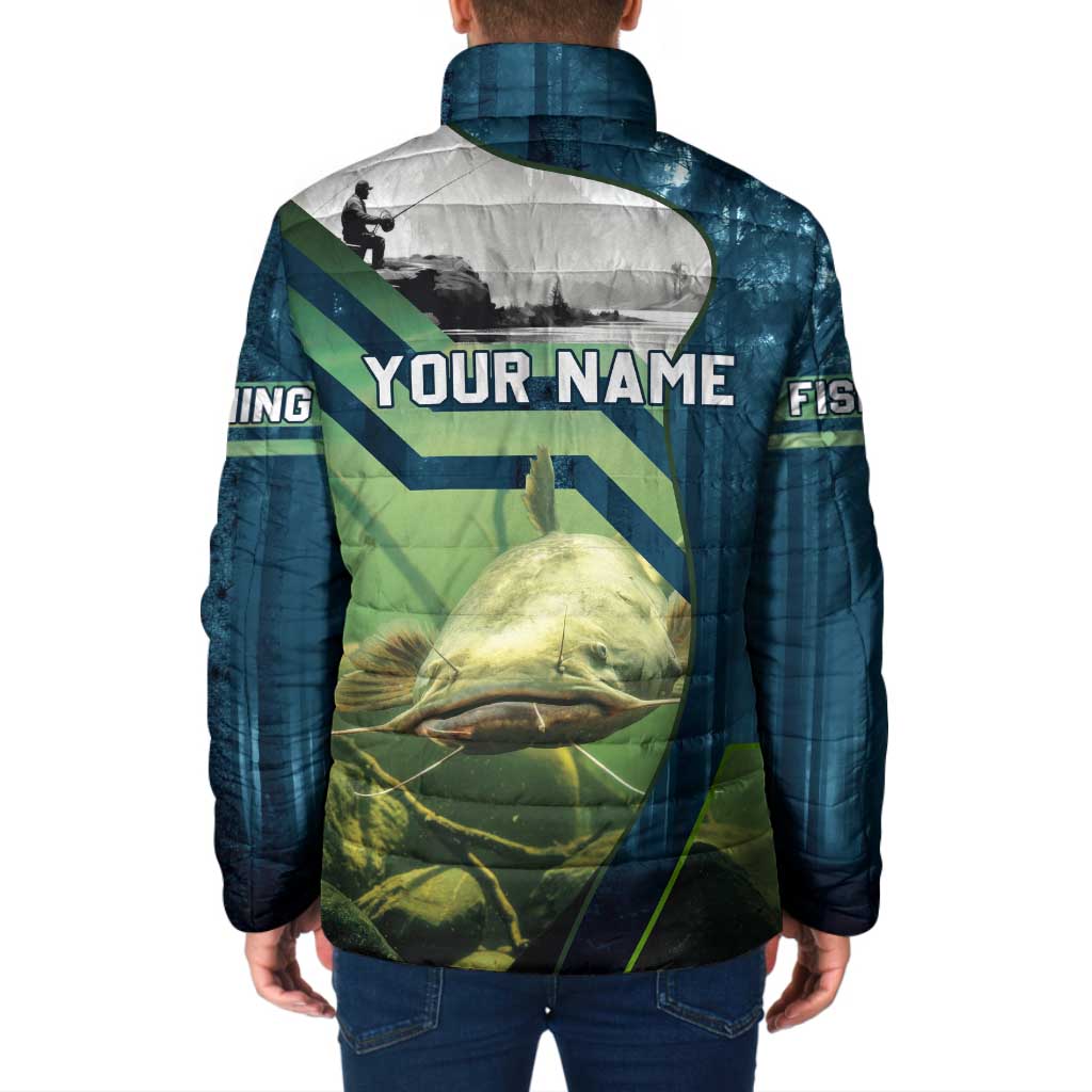 Catfish and Underwater Scene Design Padded Jacket with Forest Background and Fishing Theme Elements - Wonder Print Shop