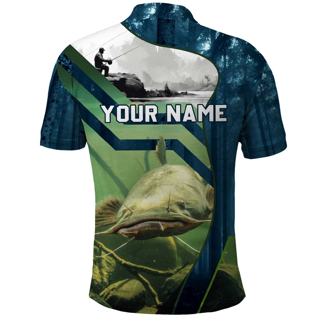 Catfish and Underwater Scene Design Polo Shirt with Forest Background and Fishing Theme Elements - Wonder Print Shop