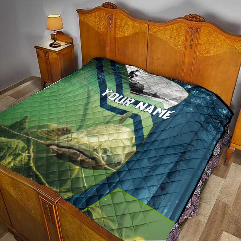 Catfish and Underwater Scene Design Quilt with Forest Background and Fishing Theme Elements - Wonder Print Shop