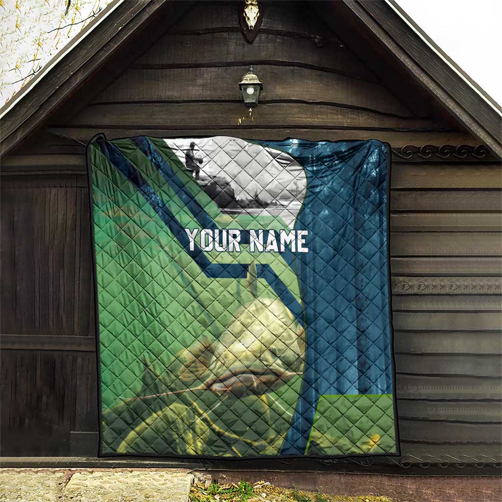 Catfish and Underwater Scene Design Quilt with Forest Background and Fishing Theme Elements - Wonder Print Shop