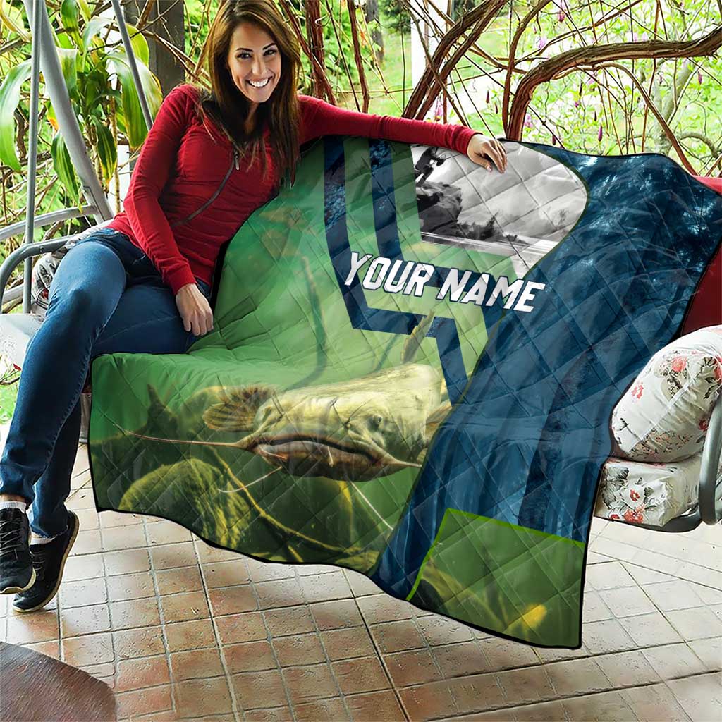 Catfish and Underwater Scene Design Quilt with Forest Background and Fishing Theme Elements - Wonder Print Shop