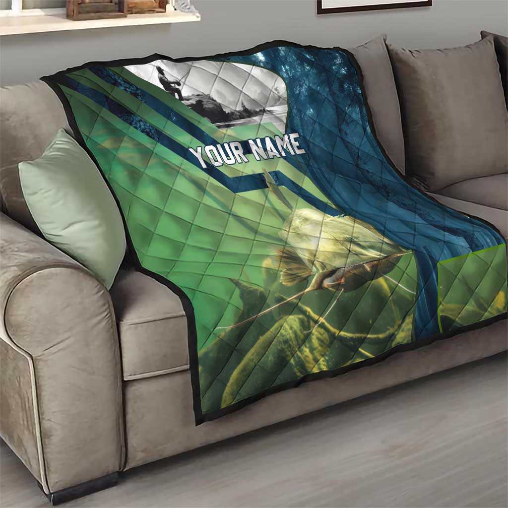 Catfish and Underwater Scene Design Quilt with Forest Background and Fishing Theme Elements - Wonder Print Shop