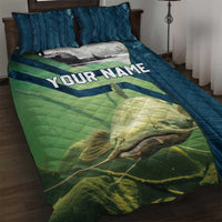 Catfish and Underwater Scene Design Quilt Bed Set with Forest Background and Fishing Theme Elements - Wonder Print Shop