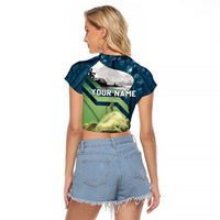 Catfish and Underwater Scene Design Raglan Cropped T Shirt with Forest Background and Fishing Theme Elements - Wonder Print Shop